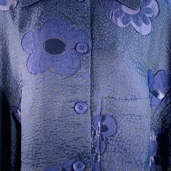BAUM UND PFERDGARTEN Size M Navy Blue Jacquard Floral One Pocket Shirt Jacket - Picture 2 of 7